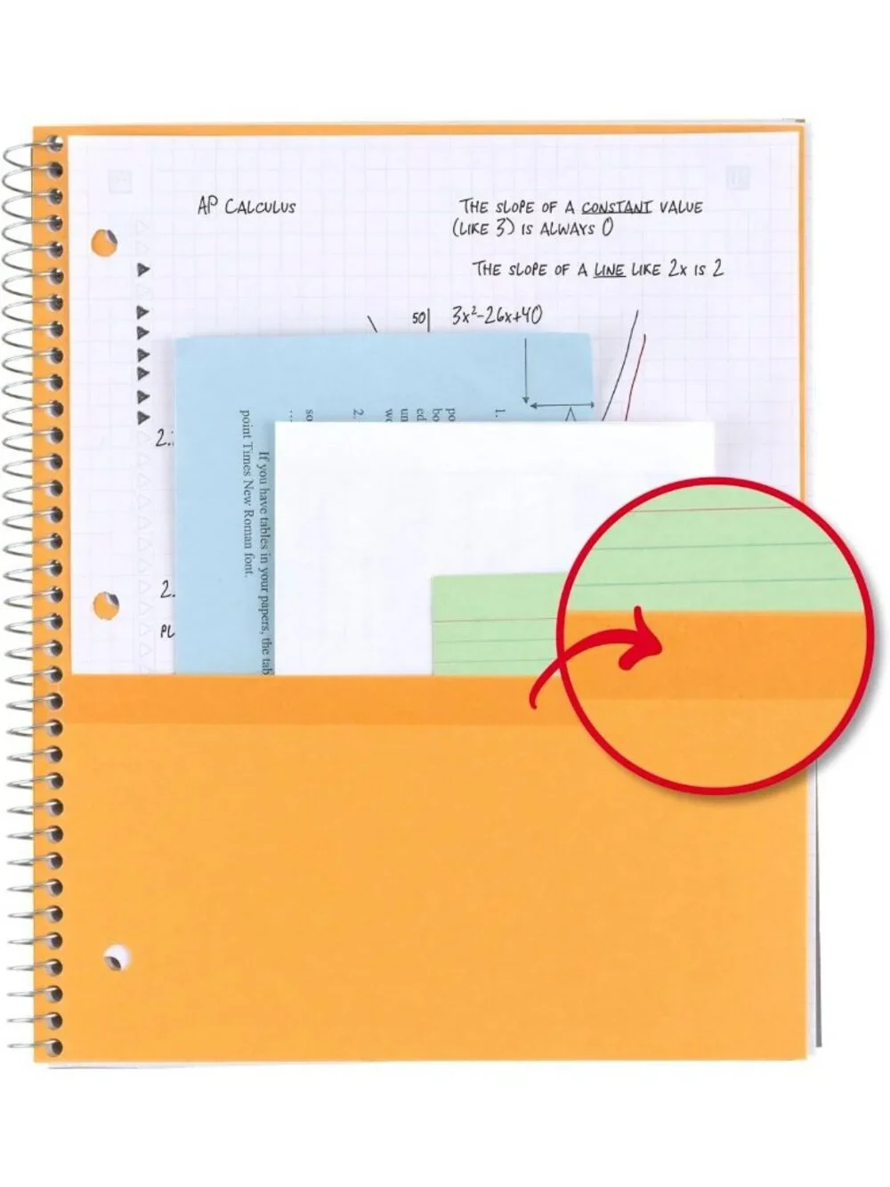 3 Subject College Ruled Spiral Notebook Set, 150 Sheets, Water Resistant Cover